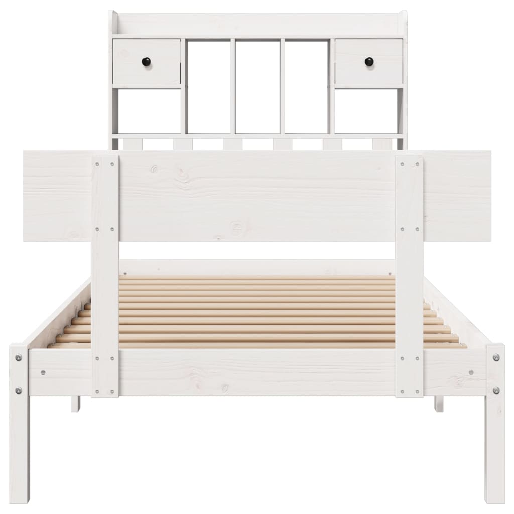 Lit bibliothèque sans matelas blanc 90x200cm bois de pin massif - XIOS