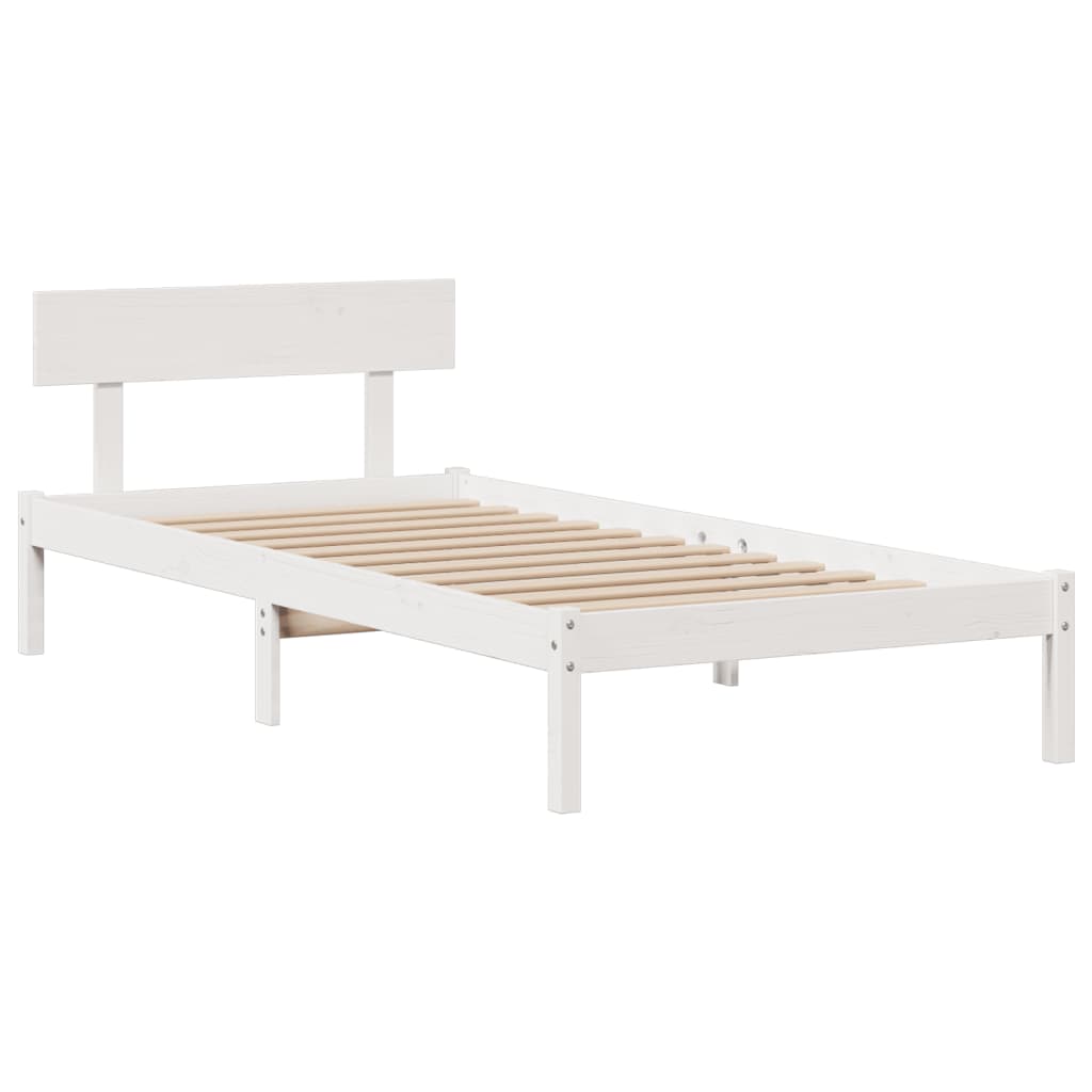 Lit bibliothèque sans matelas blanc 90x200cm bois de pin massif - XIOS