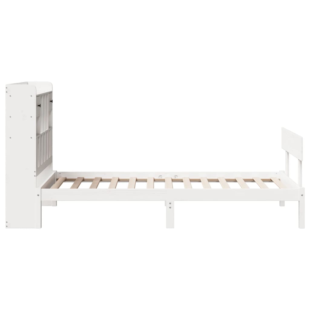 Lit bibliothèque sans matelas blanc 90x200cm bois de pin massif - XIOS