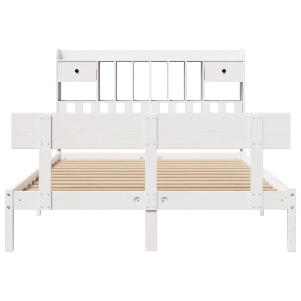 Lit bibliothèque sans matelas blanc 160x200 cm bois pin massif - XIOS