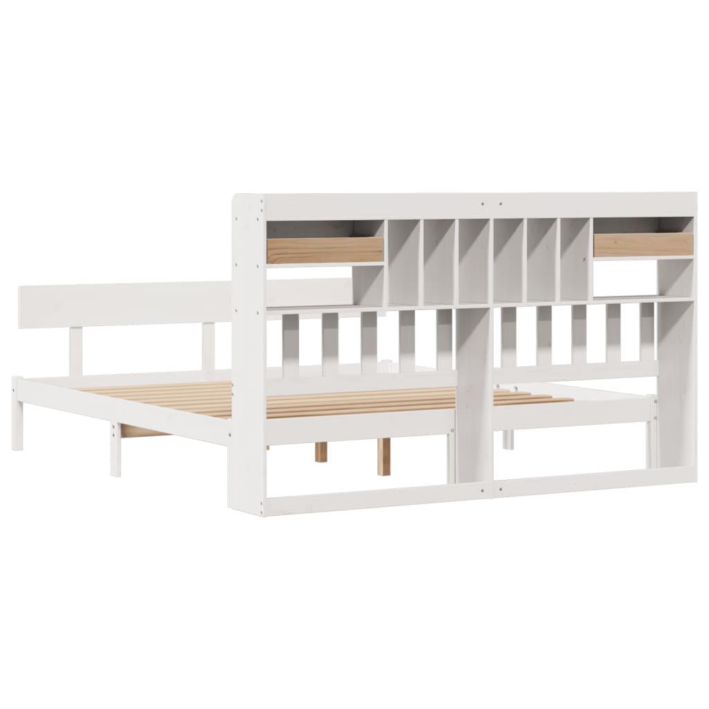 Lit bibliothèque sans matelas blanc 180x200 cm bois pin massif