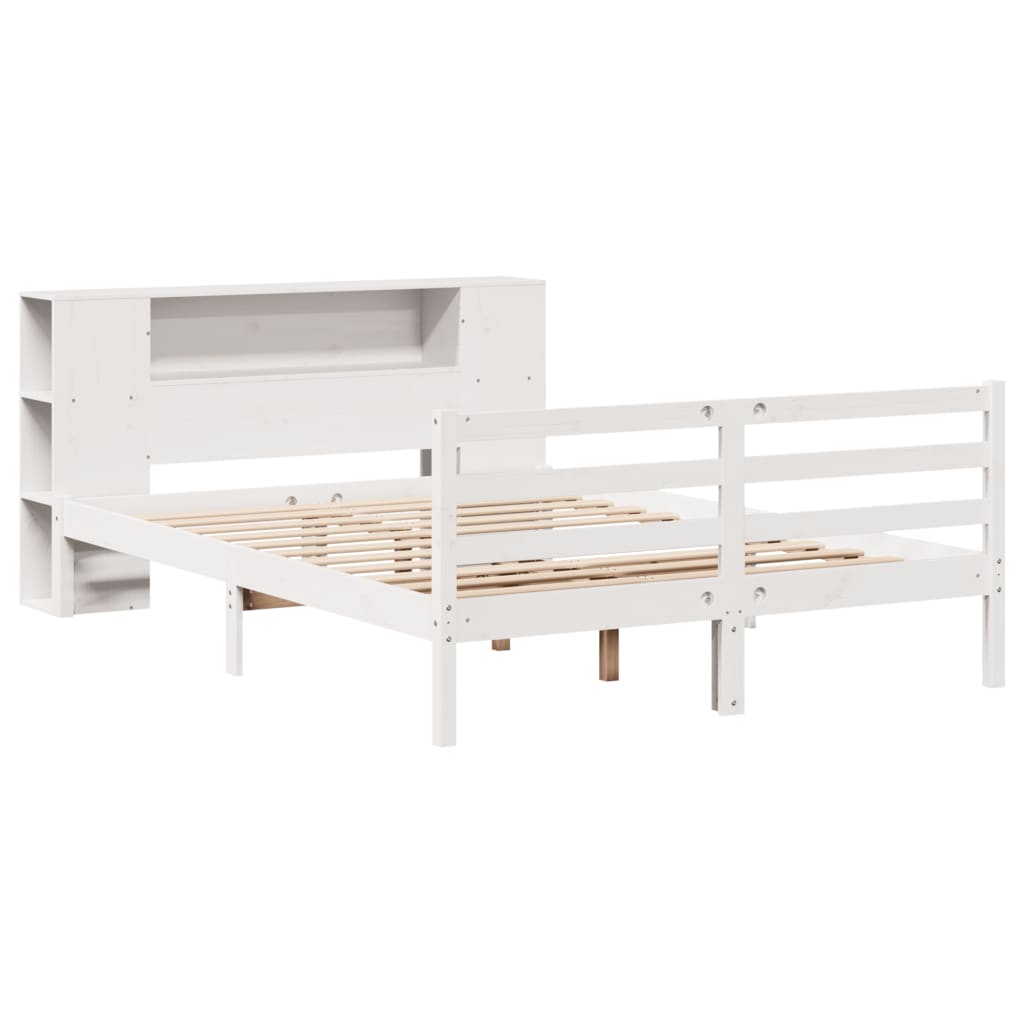 Lit bibliothèque sans matelas blanc 120x200 cm bois pin massif - XIOS