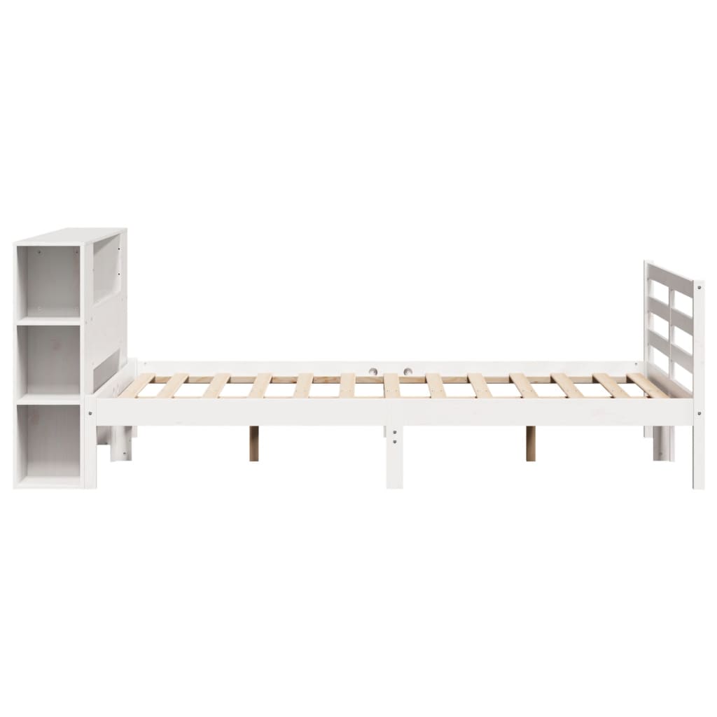 Lit bibliothèque sans matelas blanc 120x200 cm bois pin massif - XIOS