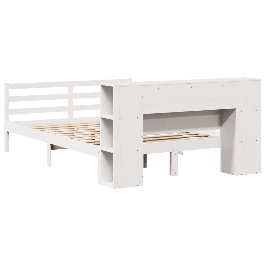 Lit bibliothèque sans matelas blanc 120x200 cm bois pin massif - XIOS