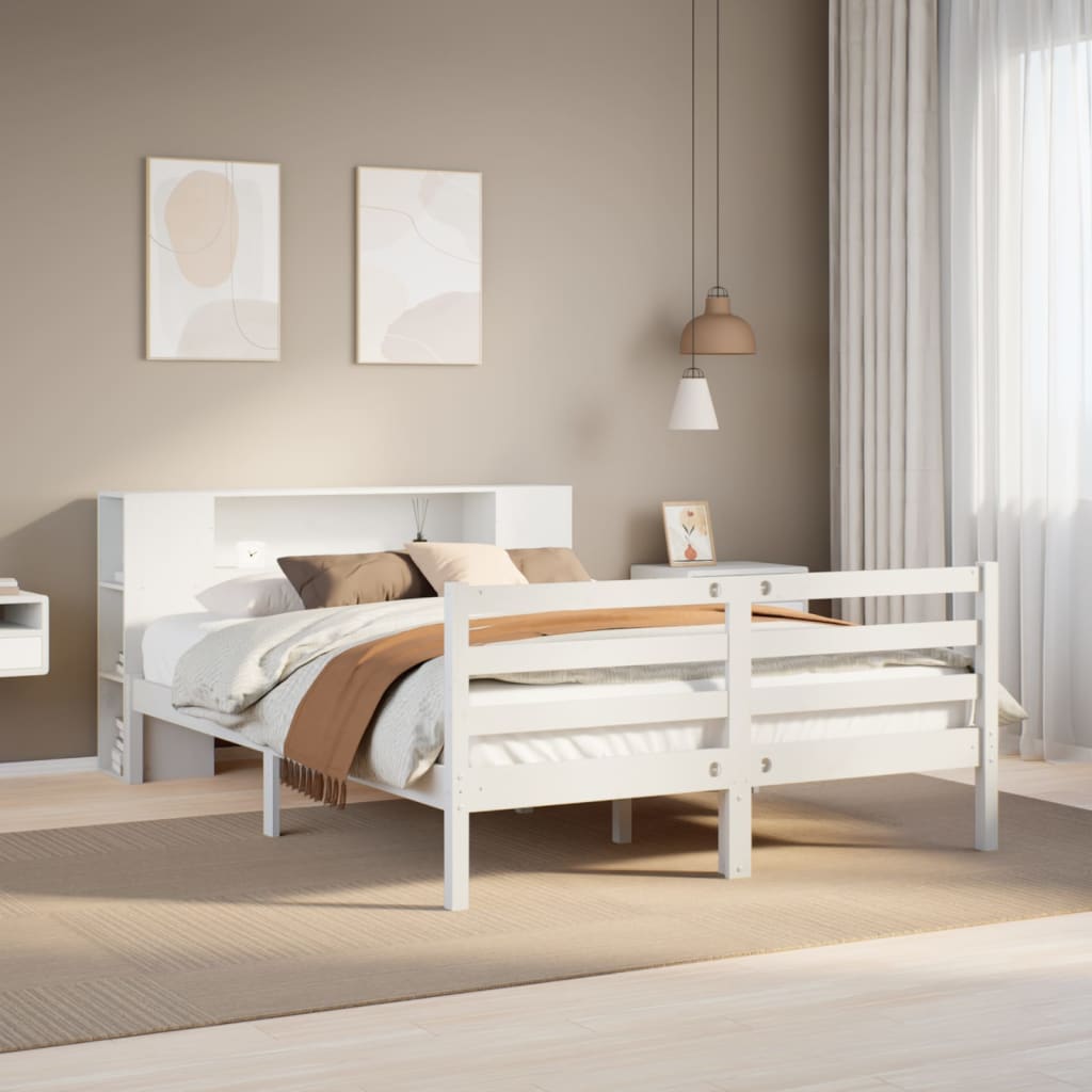 Lit bibliothèque sans matelas blanc 120x200 cm bois pin massif - XIOS
