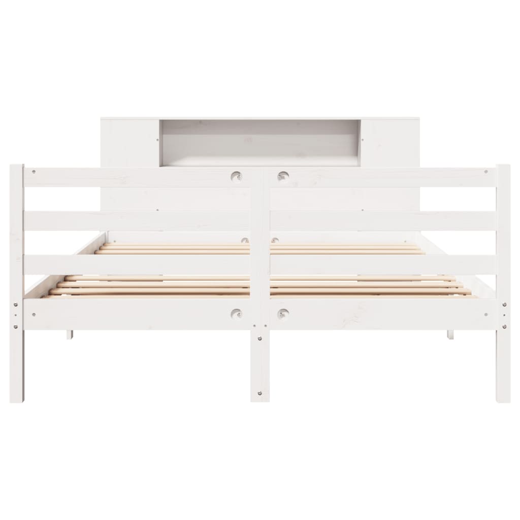 Lit bibliothèque sans matelas blanc 140x200 cm bois pin massif