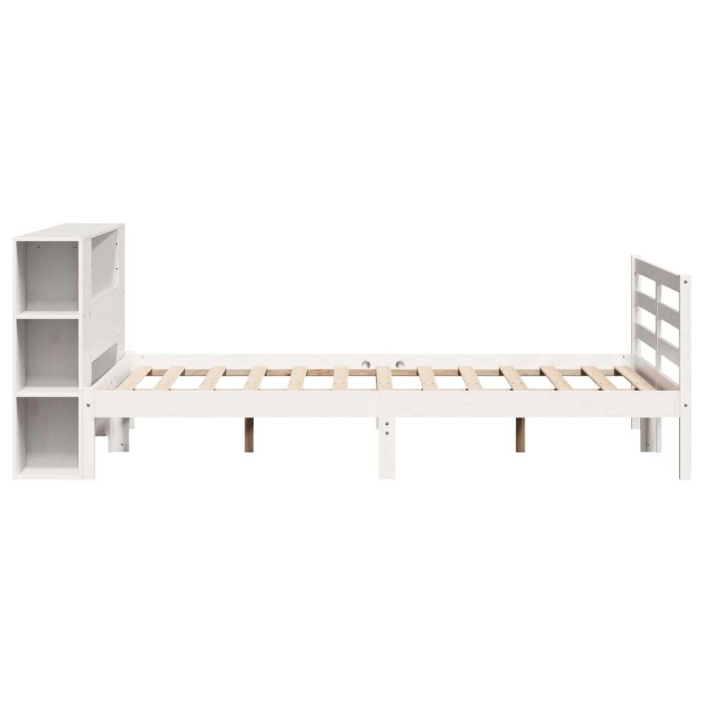Lit bibliothèque sans matelas blanc 140x200 cm bois pin massif