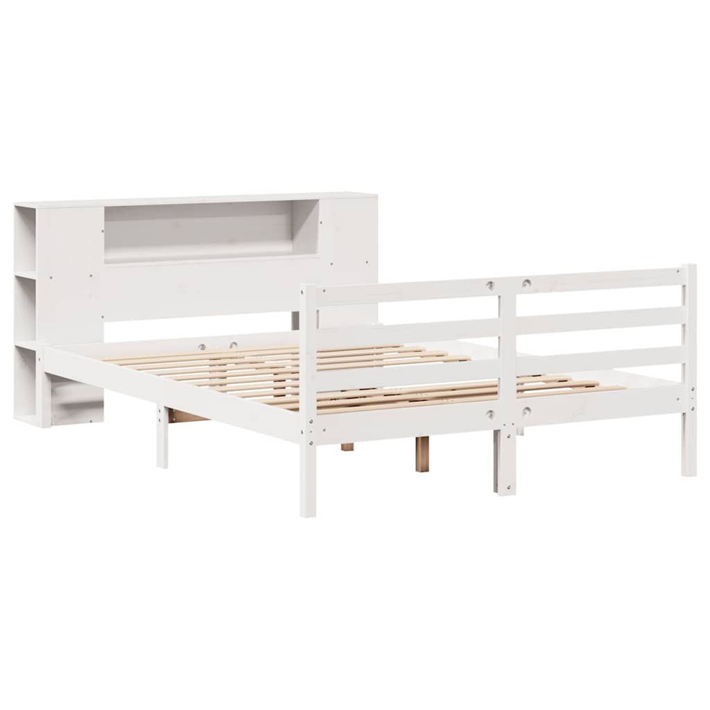 Lit bibliothèque sans matelas blanc 150x200 cm bois pin massif