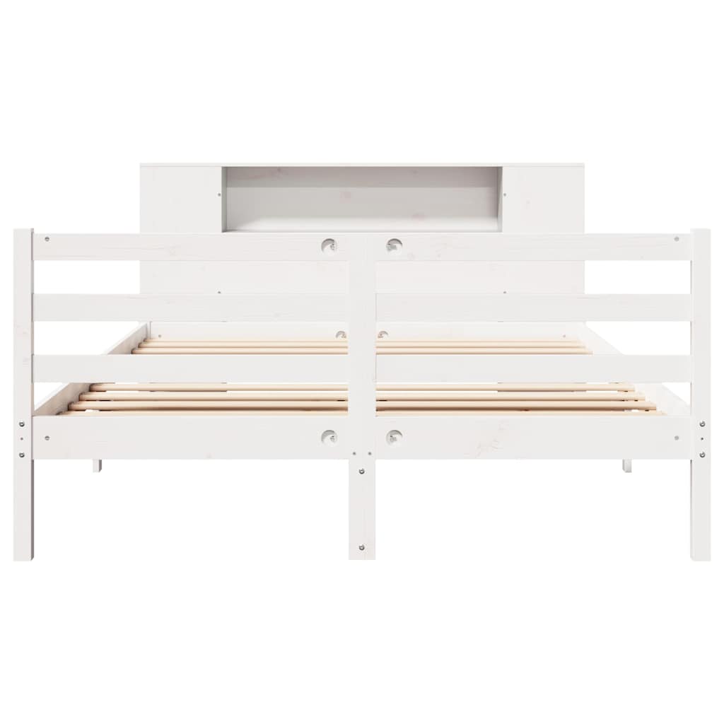 Lit bibliothèque sans matelas blanc 150x200 cm bois pin massif