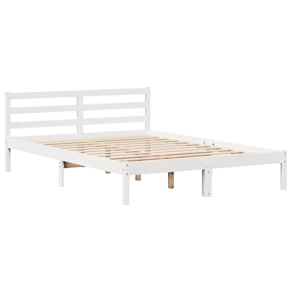 Lit bibliothèque sans matelas blanc 150x200 cm bois pin massif