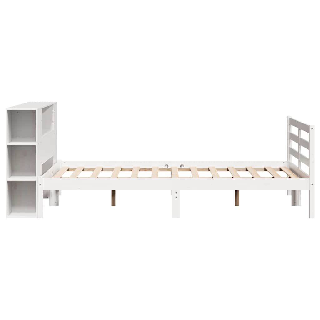 Lit bibliothèque sans matelas blanc 150x200 cm bois pin massif