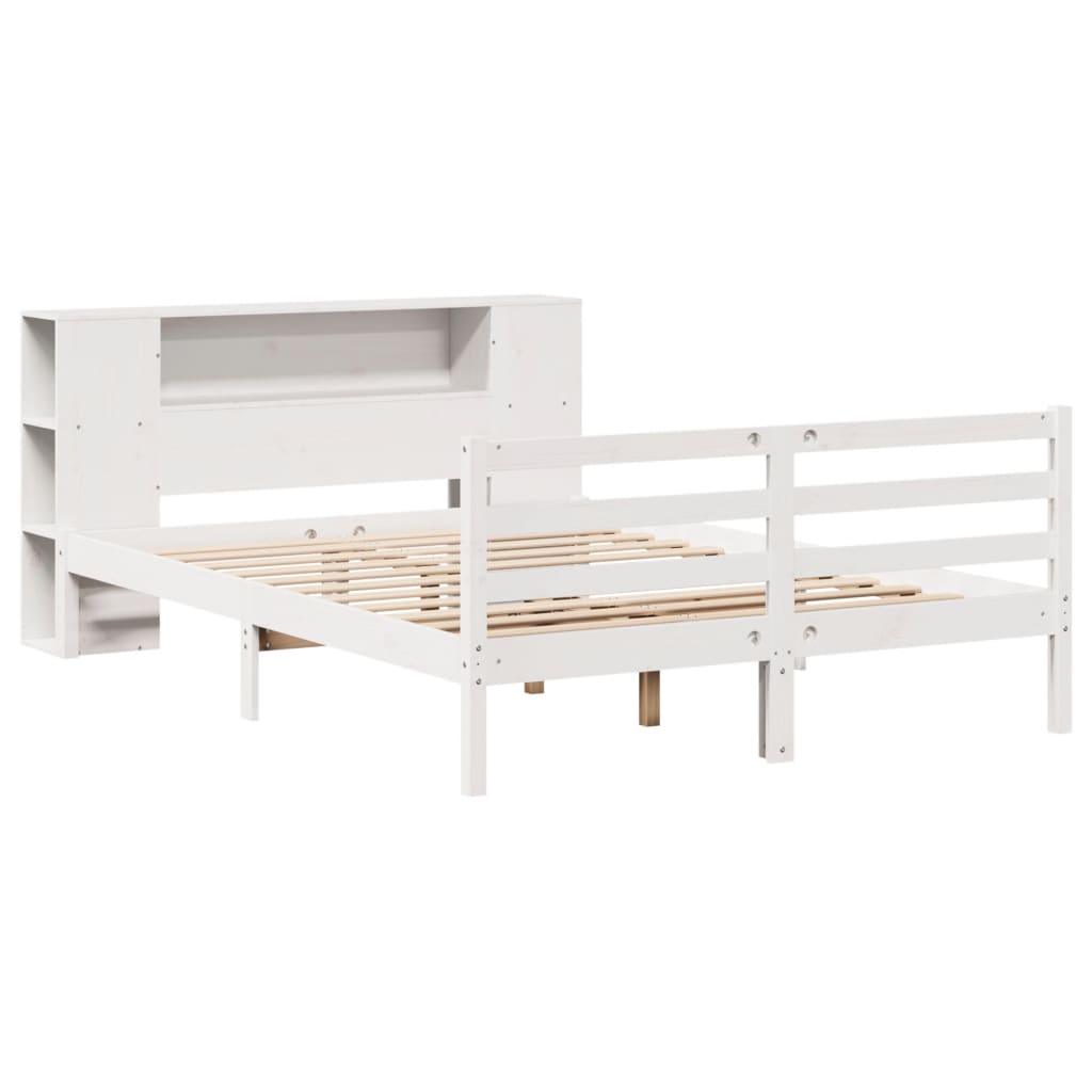 Lit bibliothèque sans matelas blanc 160x200 cm bois pin massif