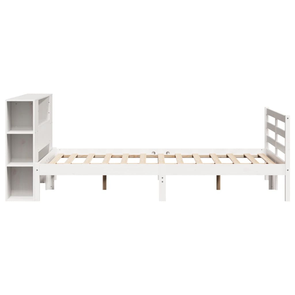 Lit bibliothèque sans matelas blanc 160x200 cm bois pin massif