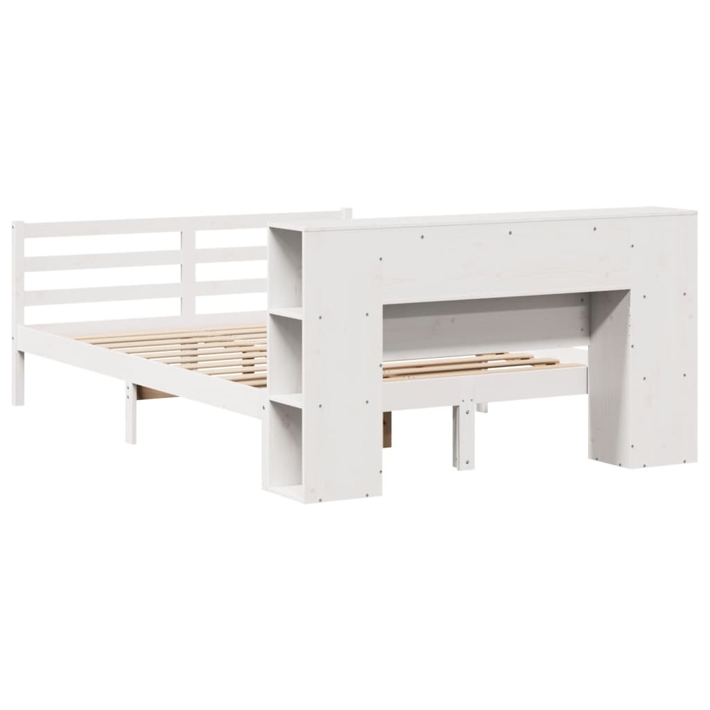 Lit bibliothèque sans matelas blanc 160x200 cm bois pin massif