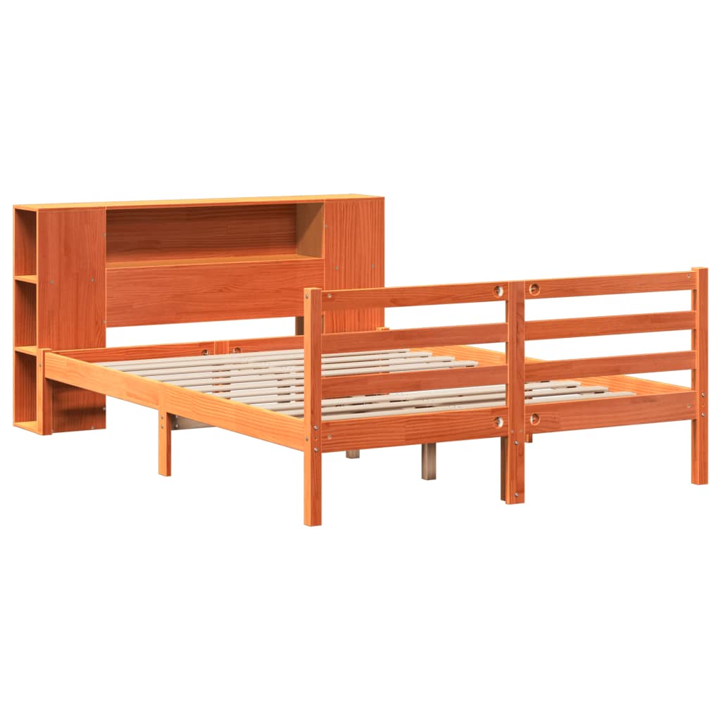 Lit bibliothèque sans matelas cire marron 140x190 cm pin massif