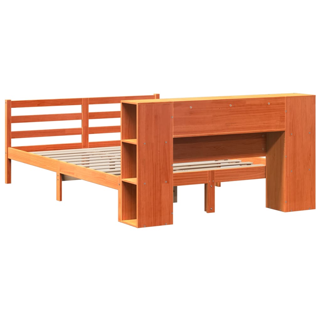 Lit bibliothèque sans matelas cire marron 140x190 cm pin massif