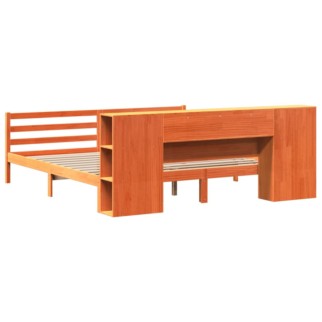 Lit bibliothèque sans matelas cire marron 200x200 cm pin massif - XIOS
