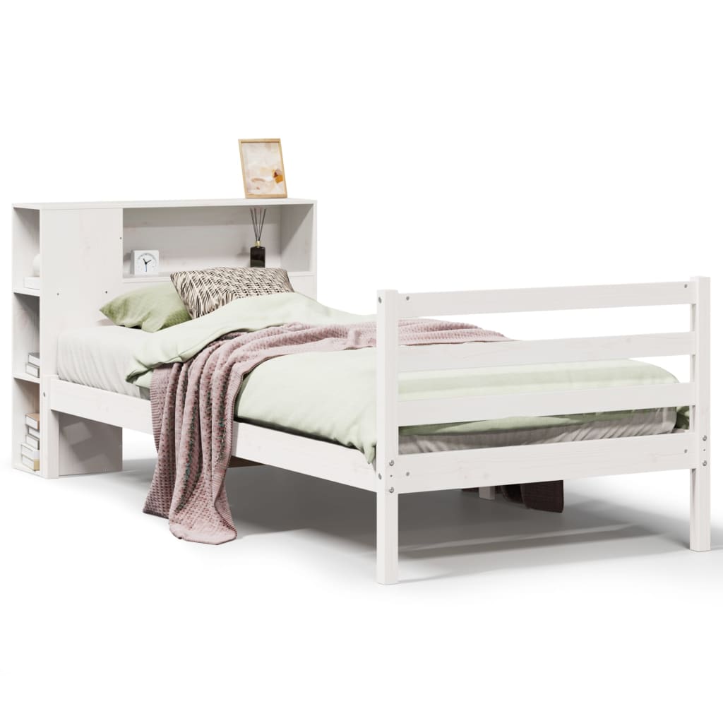 Lit bibliothèque sans matelas blanc 75x190cm bois de pin massif Lits & cadres de lit vidaXL
