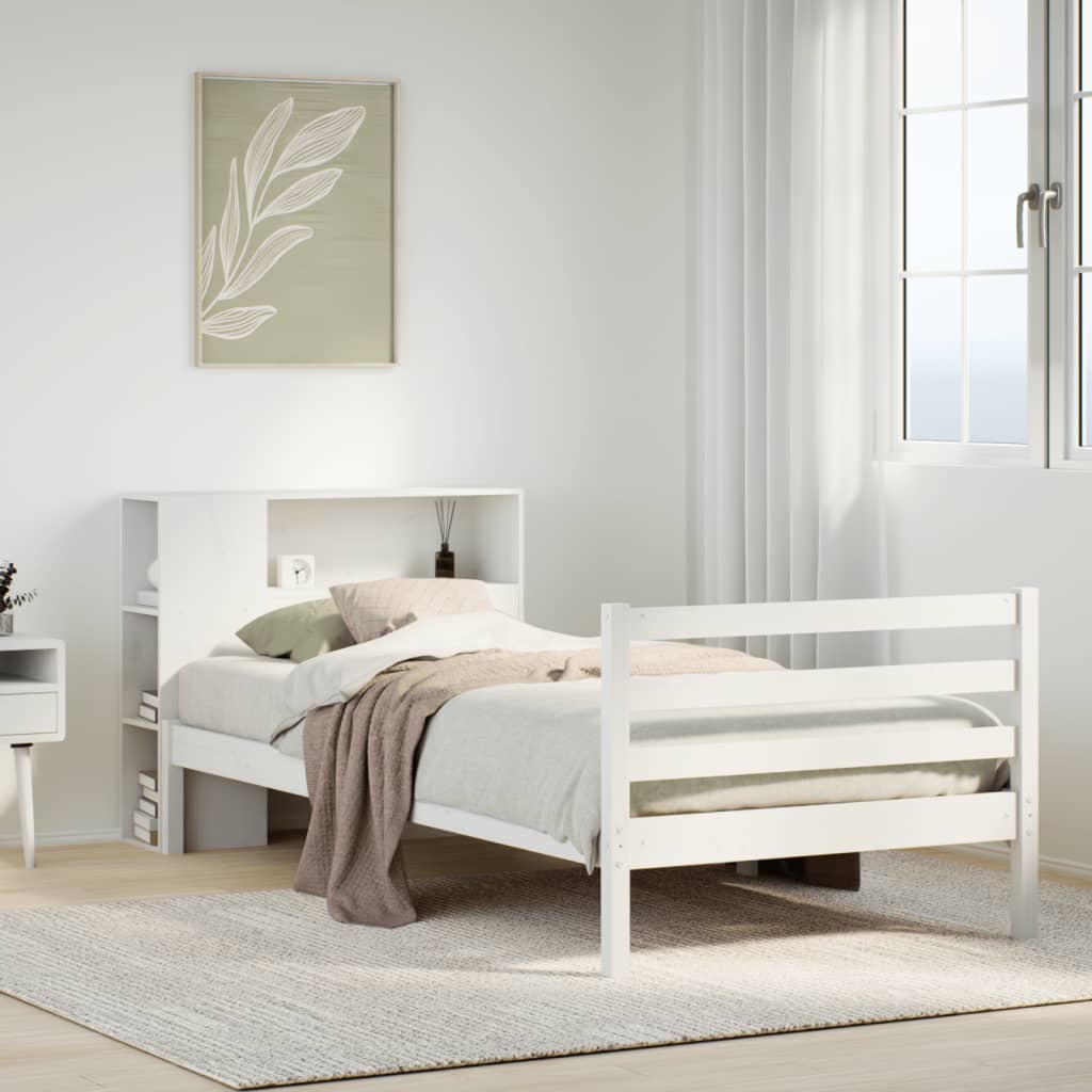 Lit bibliothèque sans matelas blanc 75x190cm bois de pin massif Lits & cadres de lit vidaXL