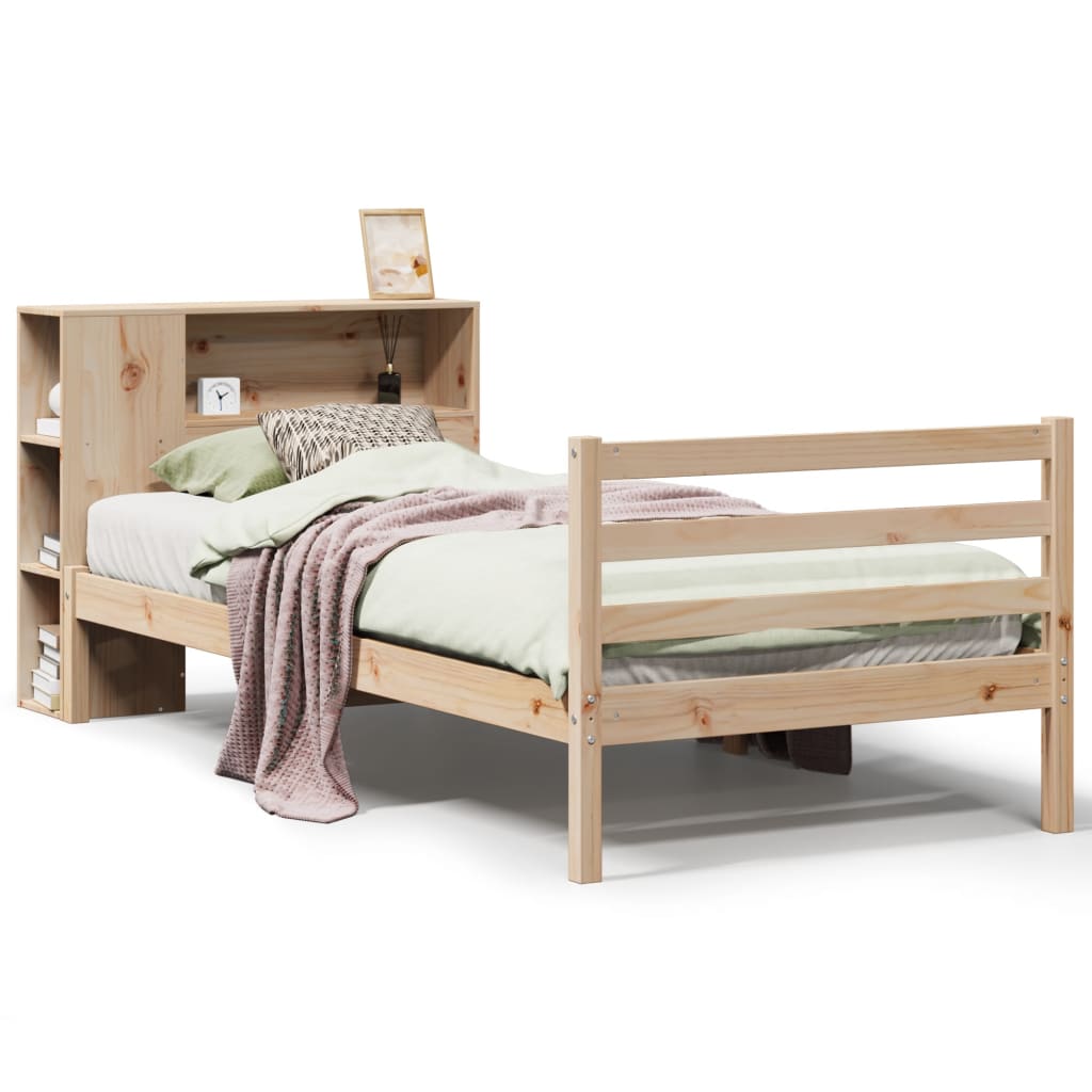 Lit bibliothèque sans matelas 90x190 cm bois de pin massif - XIOS
