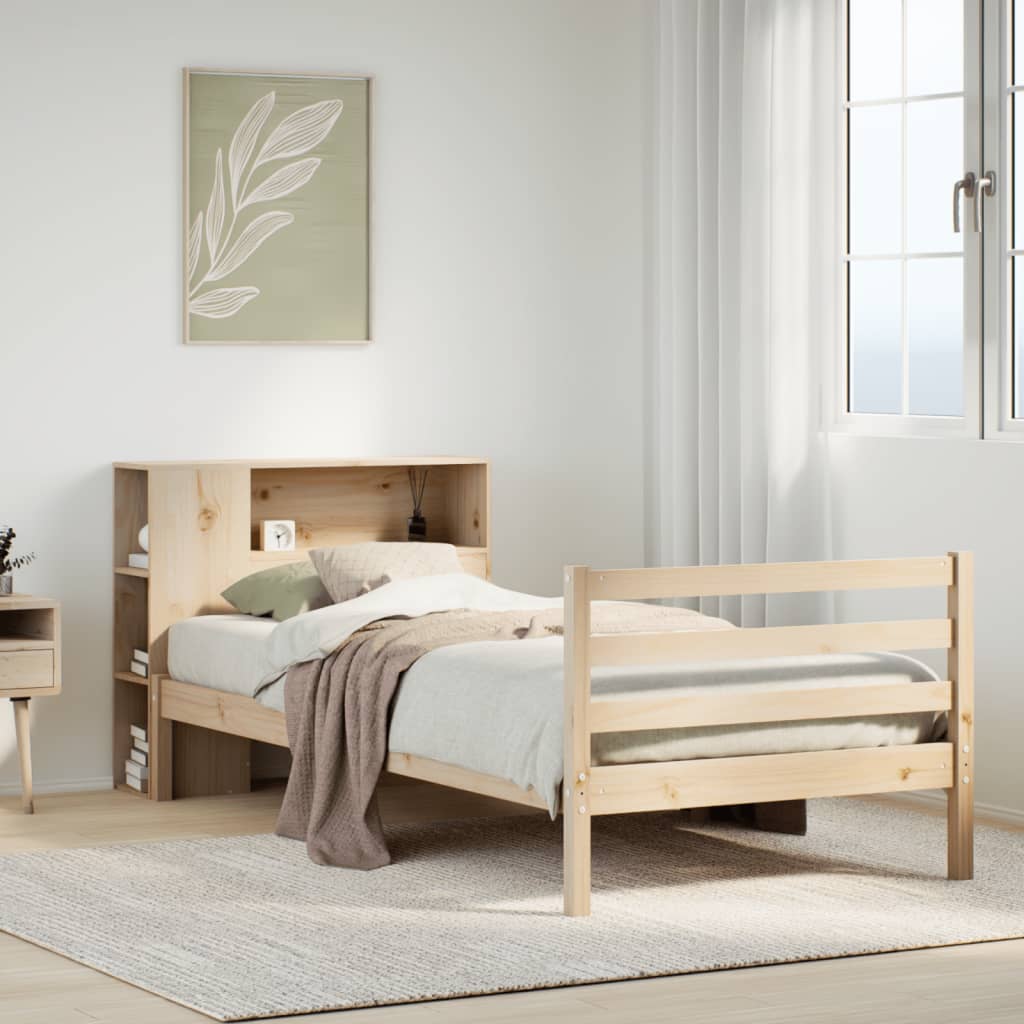 Lit bibliothèque sans matelas 90x190 cm bois de pin massif - XIOS