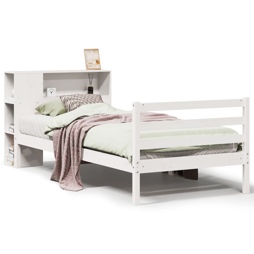 Lit bibliothèque sans matelas blanc 100x200 cm bois pin massif - XIOS