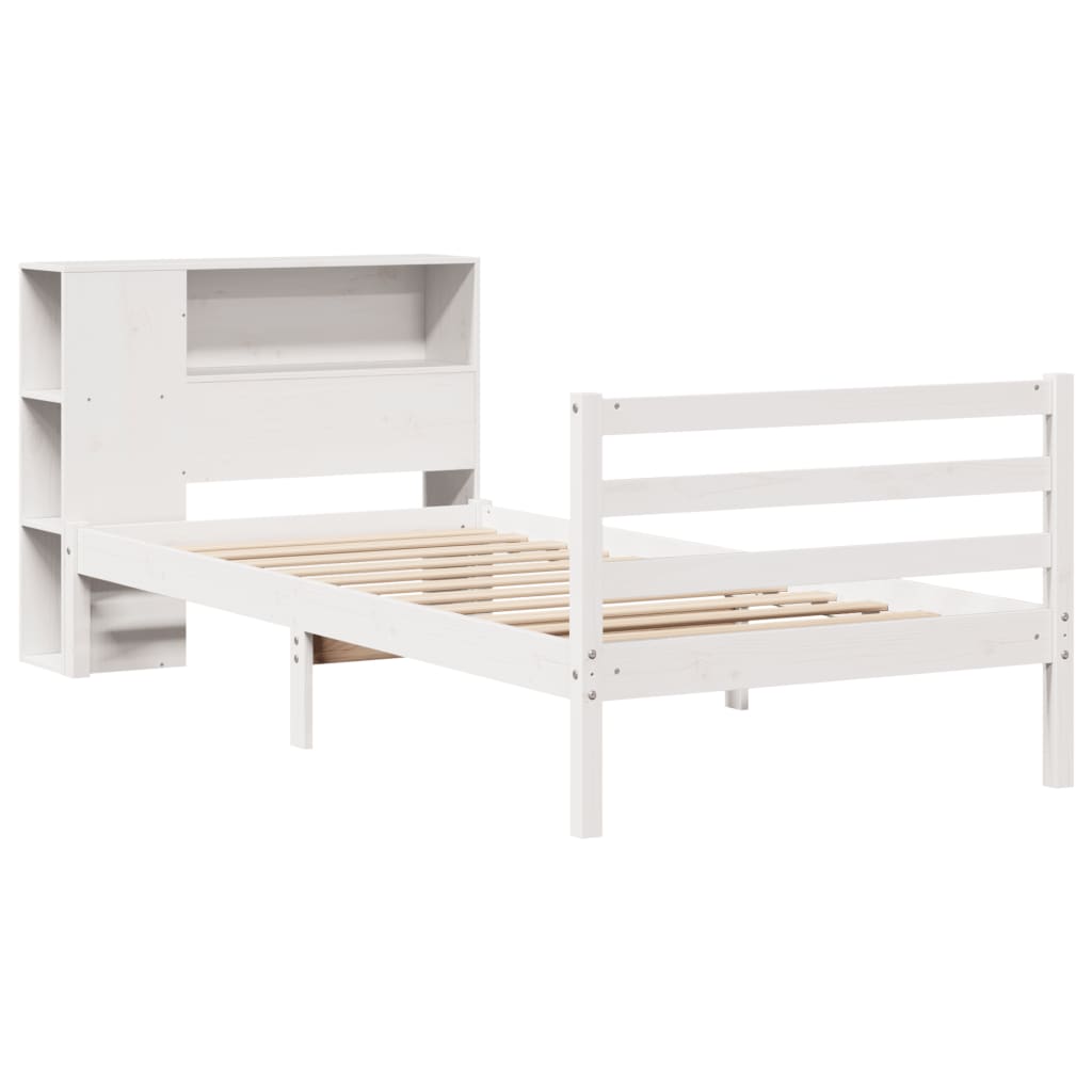 Lit bibliothèque sans matelas blanc 100x200 cm bois pin massif - XIOS