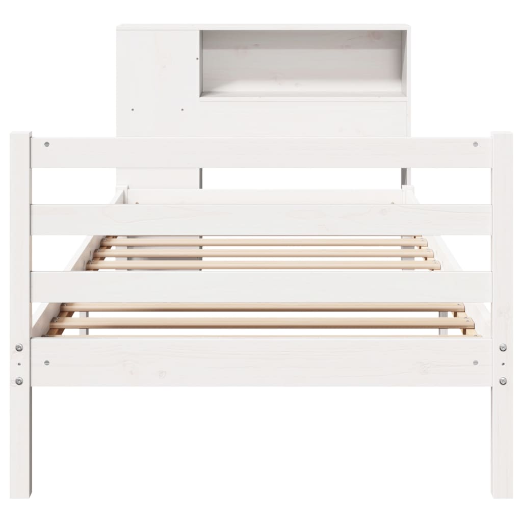 Lit bibliothèque sans matelas blanc 100x200 cm bois pin massif - XIOS