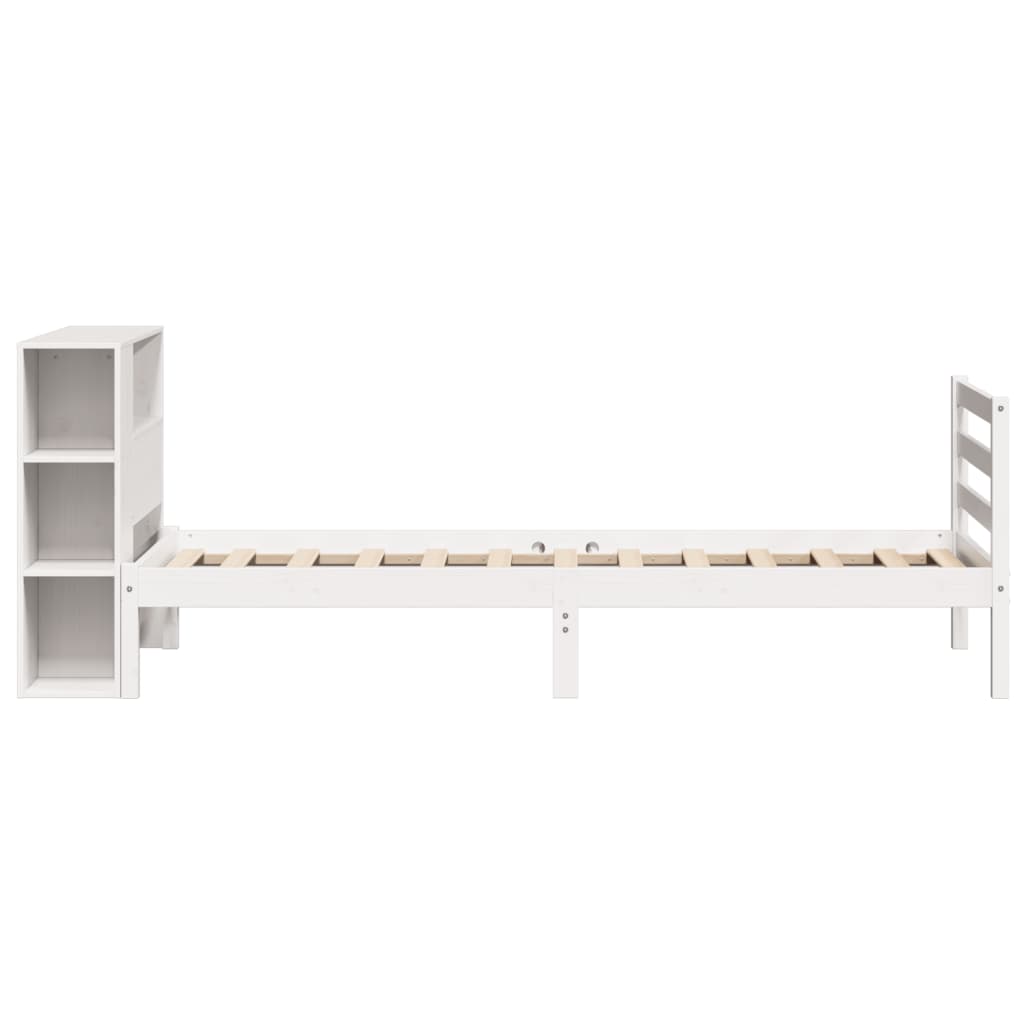 Lit bibliothèque sans matelas blanc 100x200 cm bois pin massif - XIOS