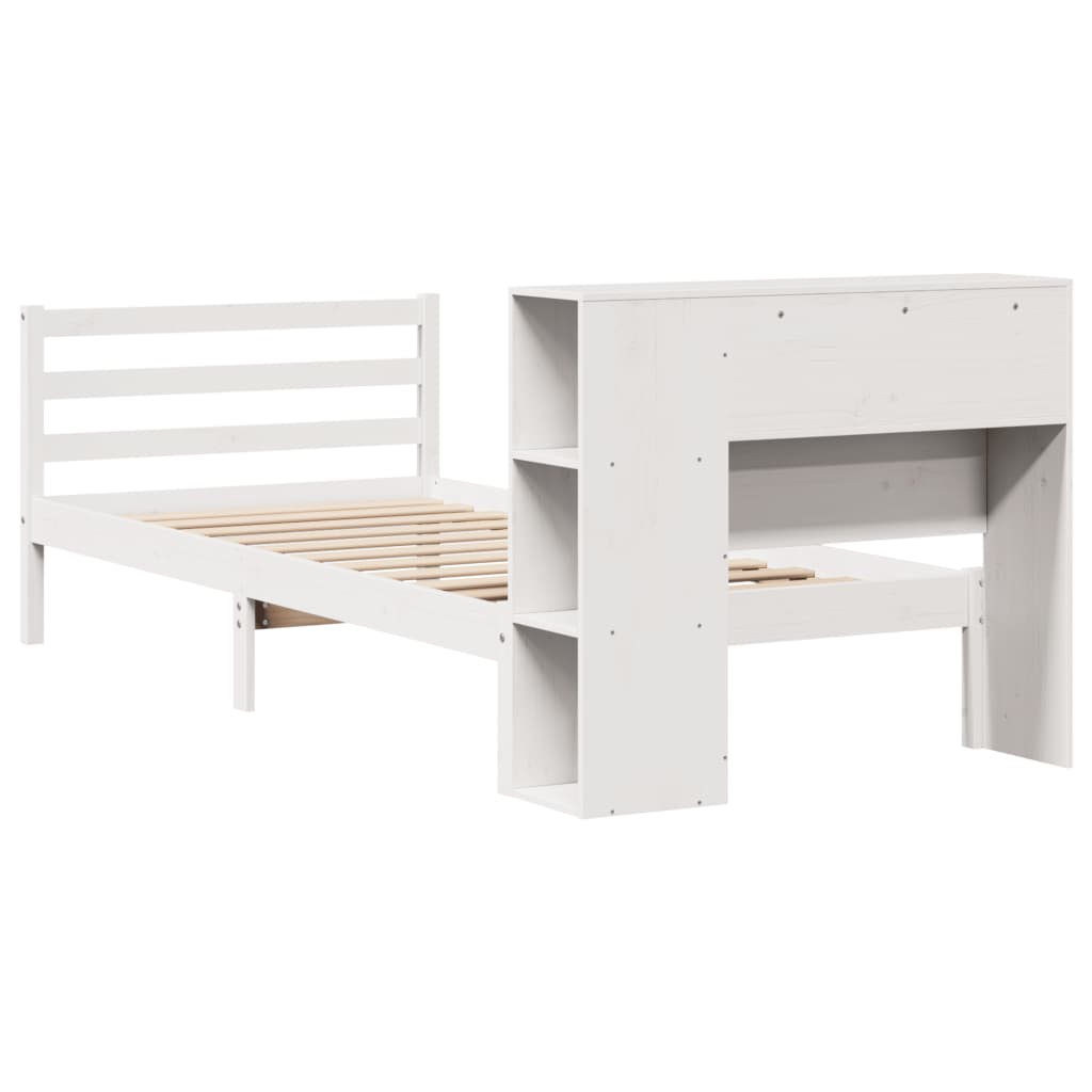 Lit bibliothèque sans matelas blanc 100x200 cm bois pin massif - XIOS