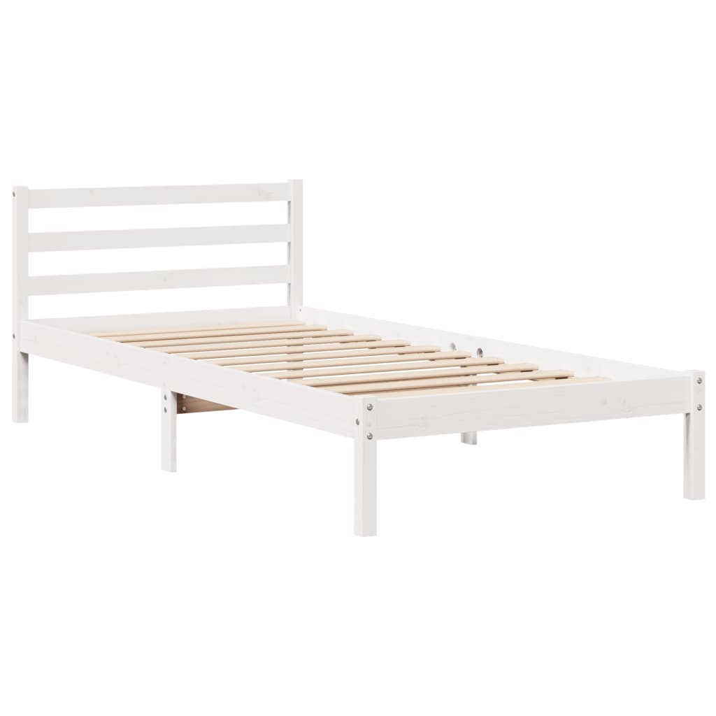Lit bibliothèque sans matelas blanc 100x200 cm bois pin massif - XIOS