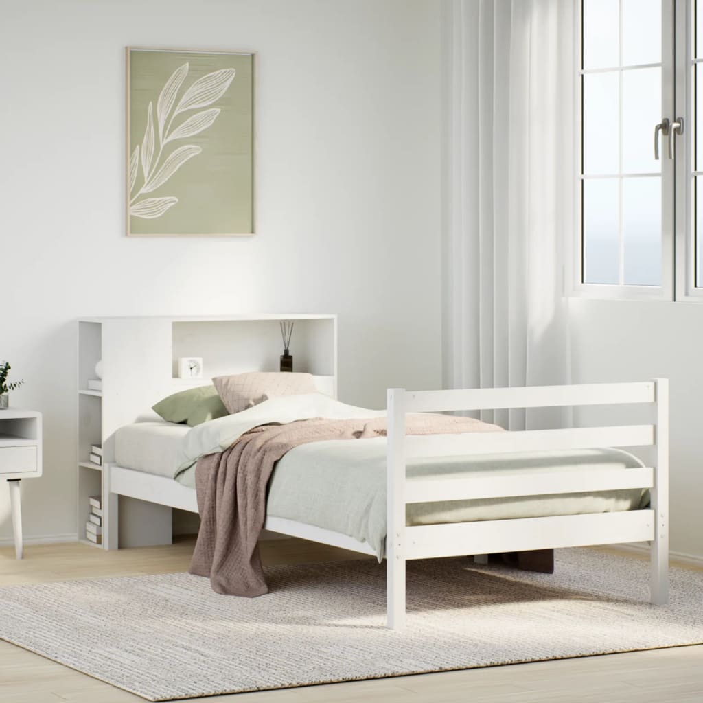 Lit bibliothèque sans matelas blanc 100x200 cm bois pin massif - XIOS