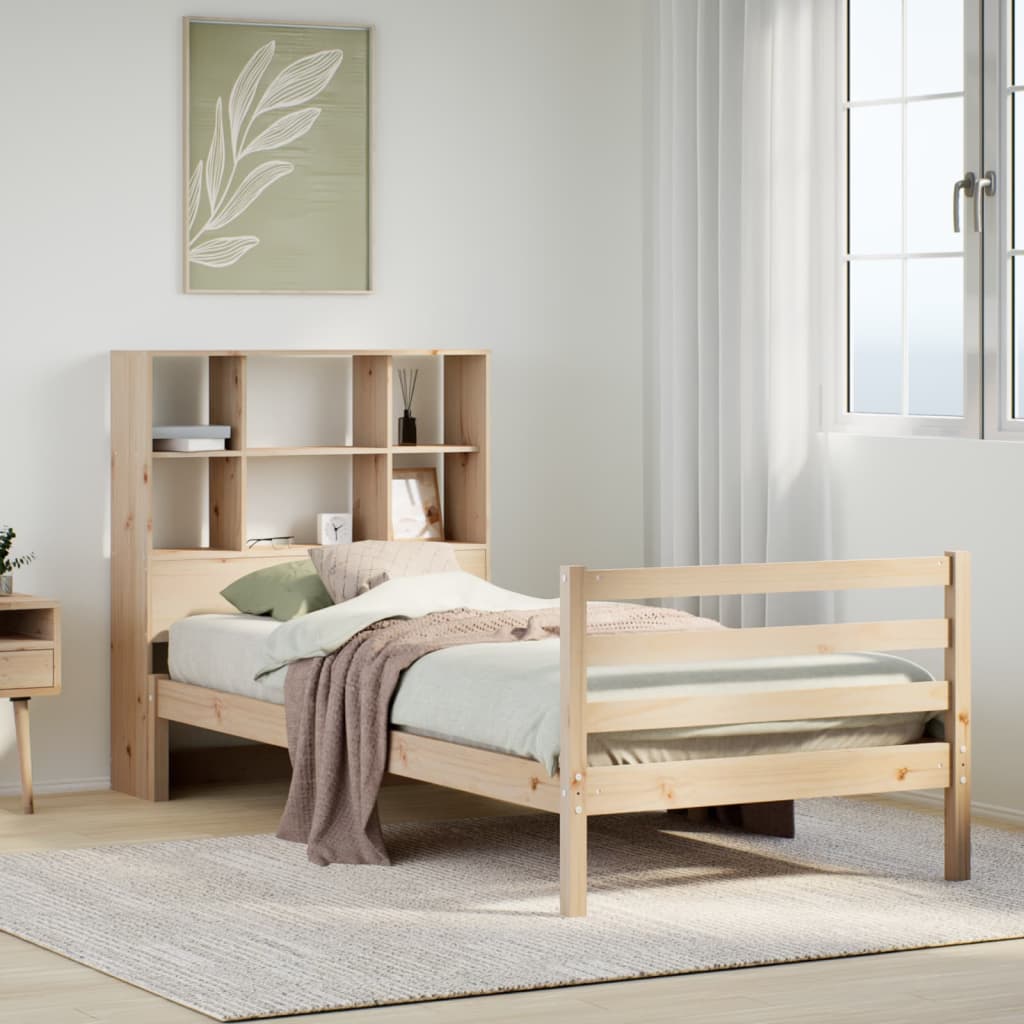 Lit bibliothèque sans matelas 90x190 cm bois de pin massif - XIOS