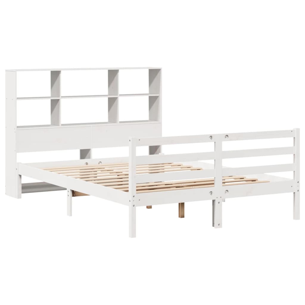Lit bibliothèque sans matelas blanc 120x200 cm bois pin massif - XIOS