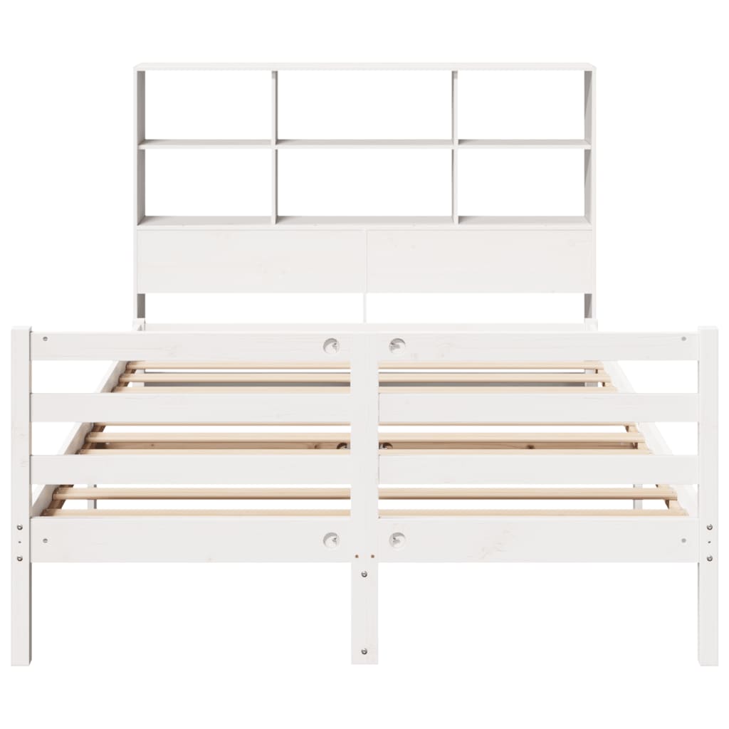 Lit bibliothèque sans matelas blanc 120x200 cm bois pin massif - XIOS