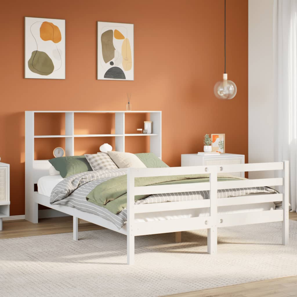 Lit bibliothèque sans matelas blanc 120x200 cm bois pin massif - XIOS