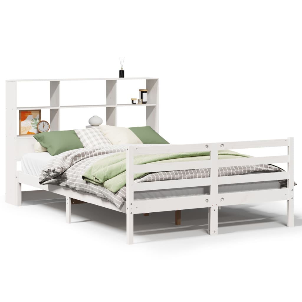 Lit bibliothèque sans matelas blanc 160x200 cm bois pin massif