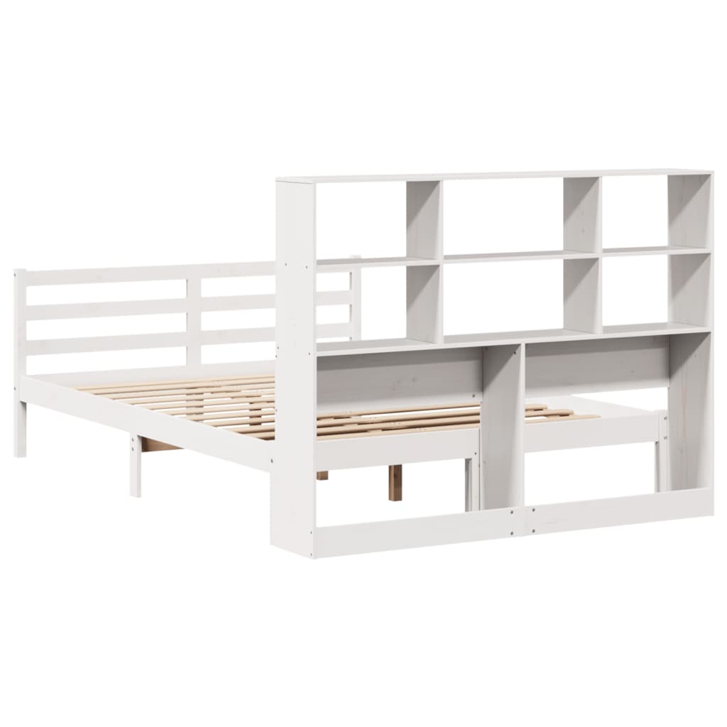 Lit bibliothèque sans matelas blanc 160x200 cm bois pin massif