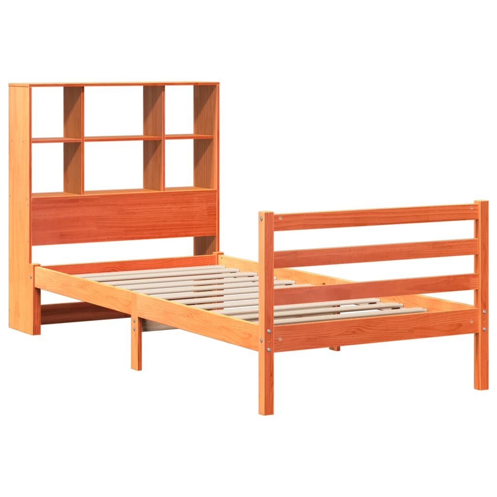 Lit bibliothèque sans matelas cire marron 75x190 cm bois massif - XIOS