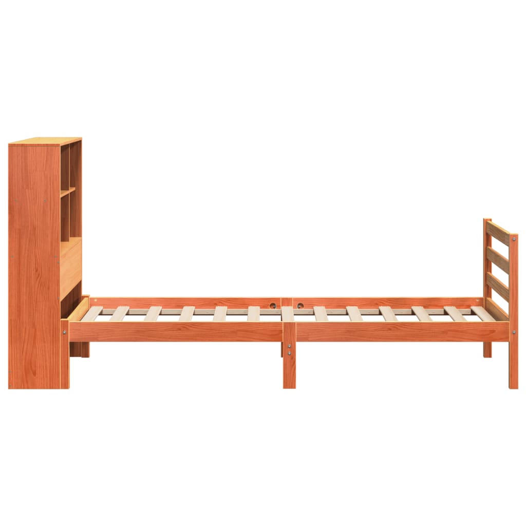 Lit bibliothèque sans matelas cire marron 75x190 cm bois massif - XIOS