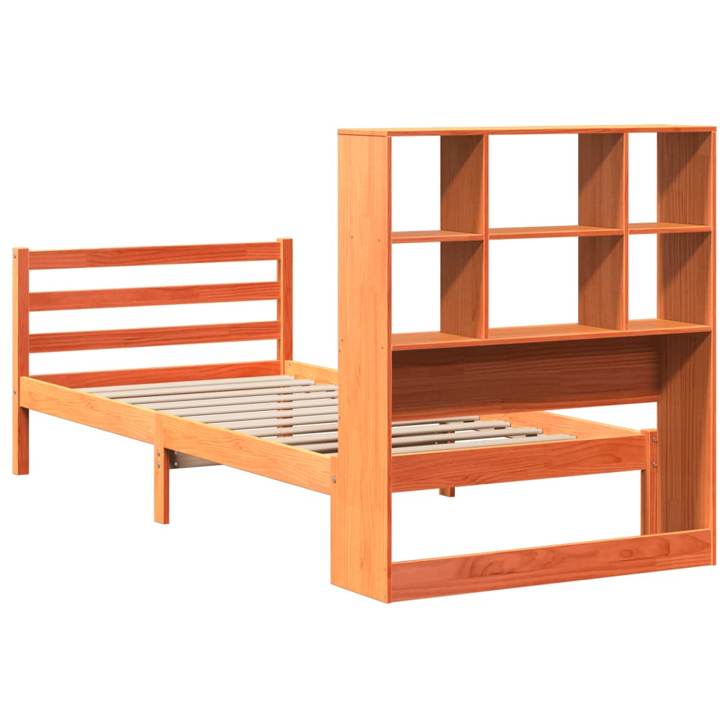 Lit bibliothèque sans matelas cire marron 75x190 cm bois massif - XIOS