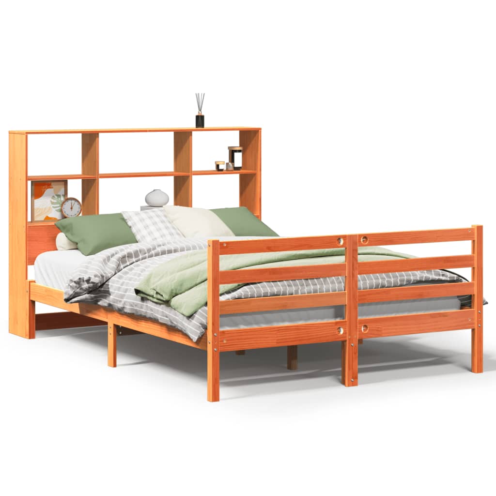 Lit bibliothèque sans matelas cire marron 120x200cm bois massif - XIOS