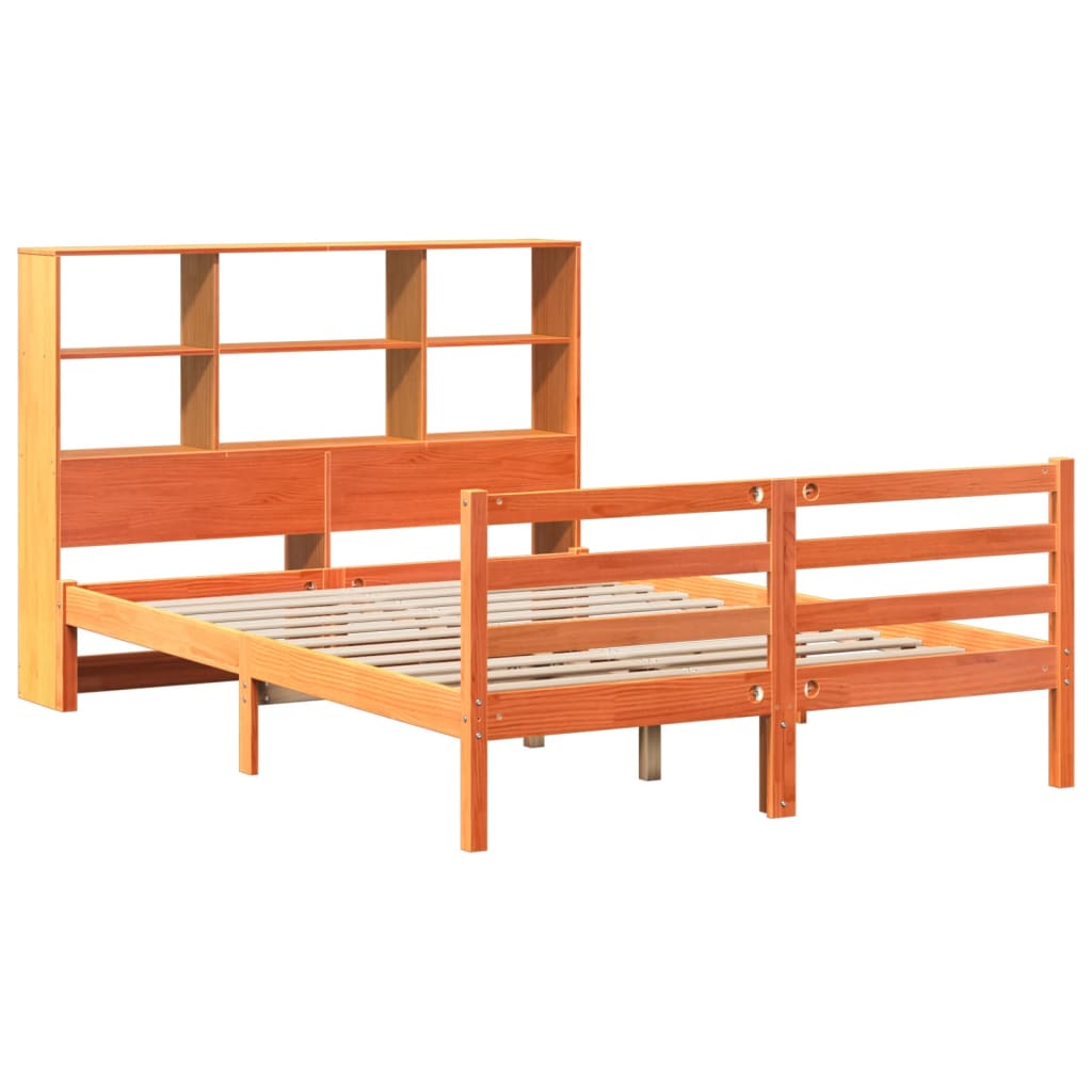 Lit bibliothèque sans matelas cire marron 120x200cm bois massif - XIOS