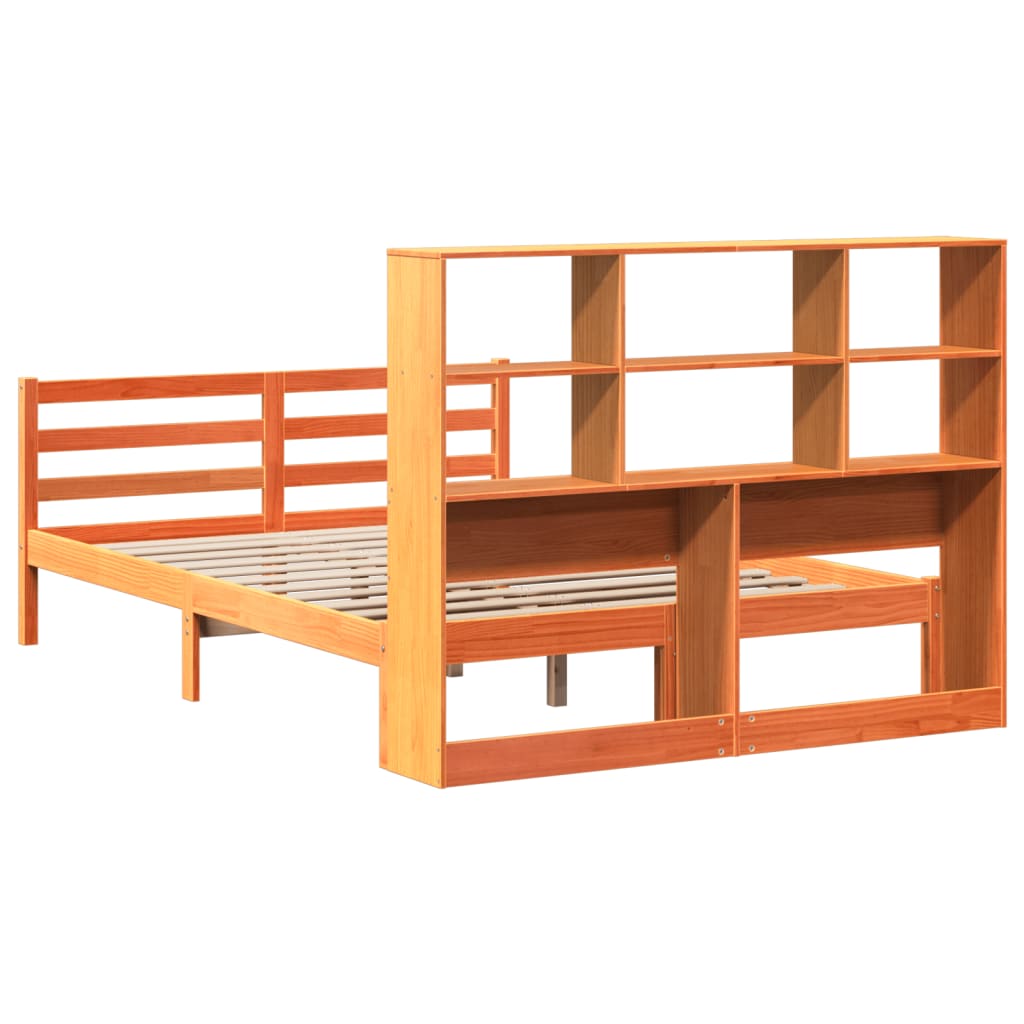 Lit bibliothèque sans matelas cire marron 120x200cm bois massif - XIOS