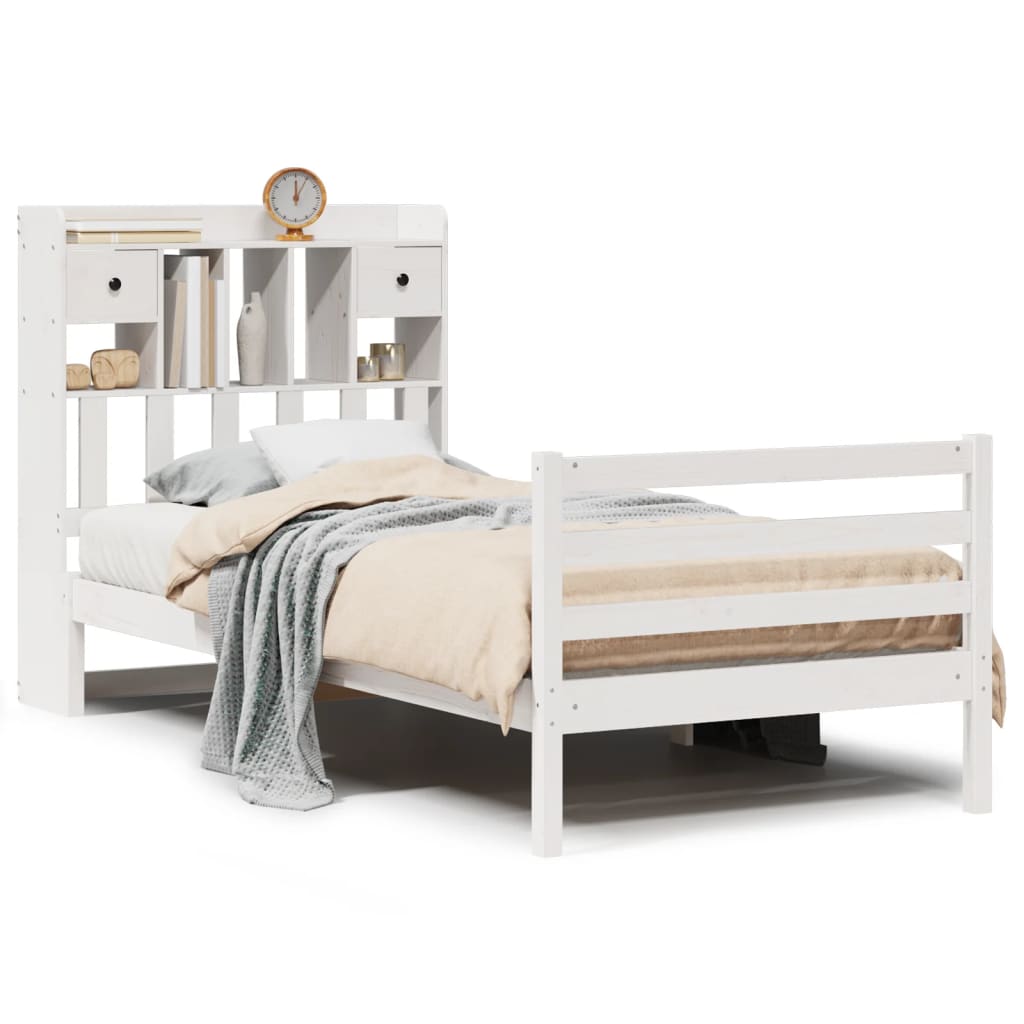 Lit bibliothèque sans matelas blanc 75x190cm bois de pin massif Lits & cadres de lit vidaXL