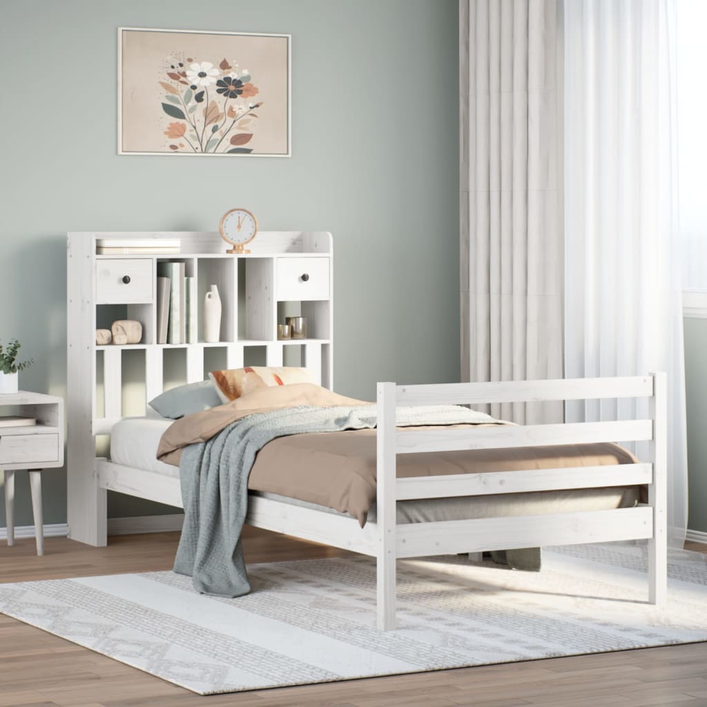 Lit bibliothèque sans matelas blanc 75x190cm bois de pin massif Lits & cadres de lit vidaXL