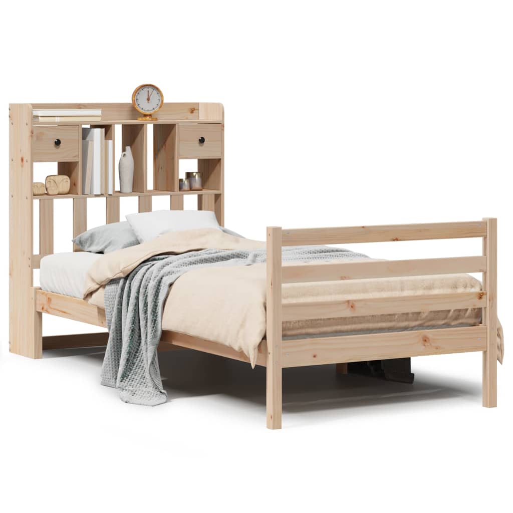 Lit bibliothèque sans matelas 90x190 cm bois de pin massif - XIOS