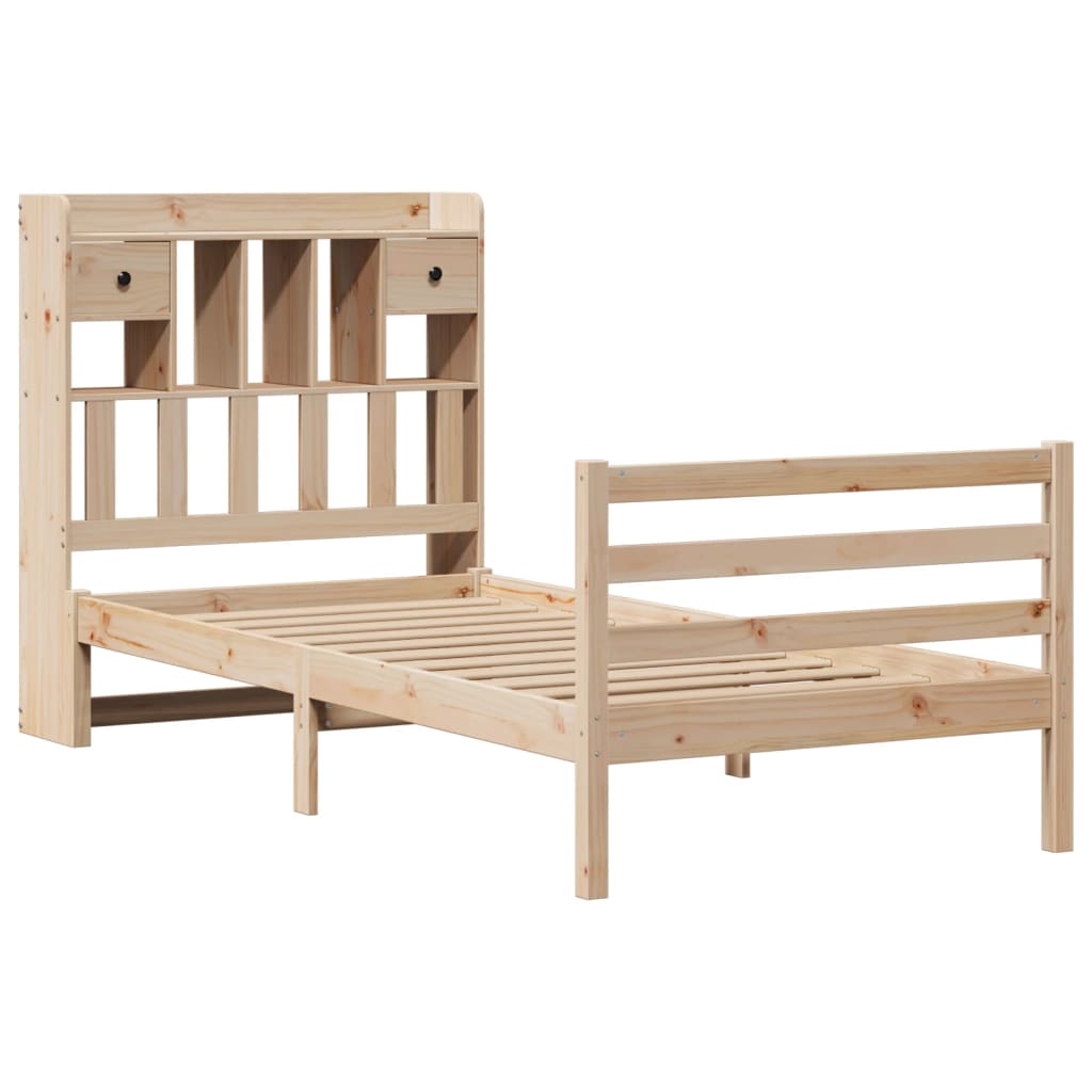 Lit bibliothèque sans matelas 90x190 cm bois de pin massif - XIOS