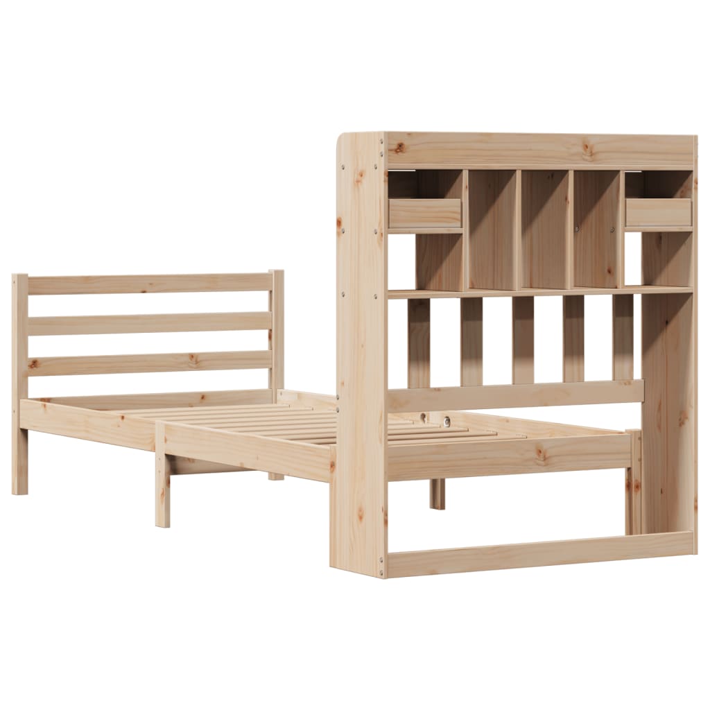 Lit bibliothèque sans matelas 90x190 cm bois de pin massif - XIOS