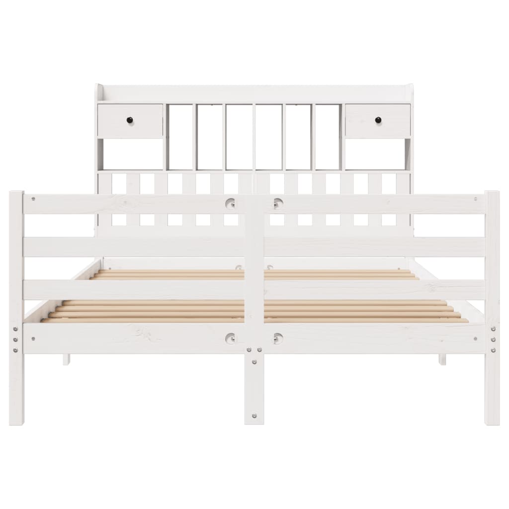 Lit bibliothèque sans matelas blanc 140x200 cm bois pin massif - XIOS